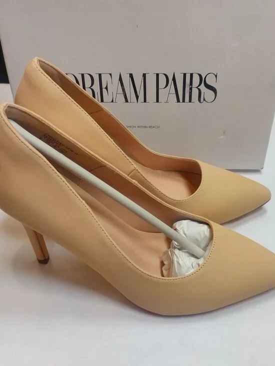 Dream Pairs Christian-New-W Nude Nubuck Pointed Toe Pumps Heels - Picture 1 of 8